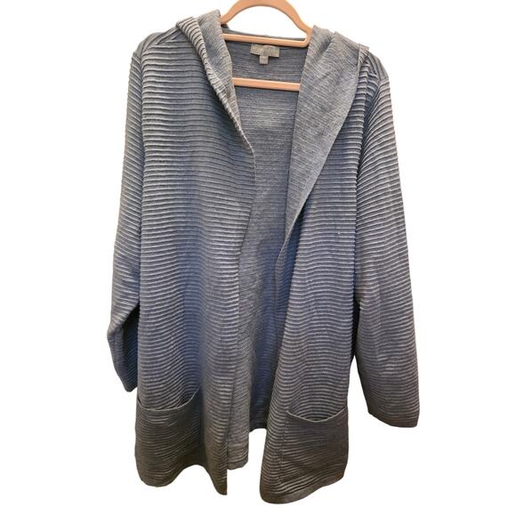 Evolution by Cyrus Size 3X Blue Sixbey Ribbed Hooded Cardigan EUC - Picture 4 of 10